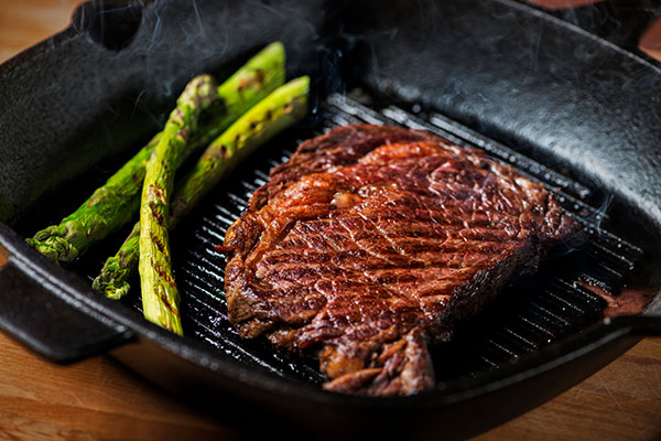 Pan Seared Steak with Sweet Potatoes, Mushrooms and Asparagus